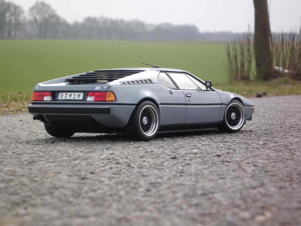 Bmw M1 1978 1/18 Norev 1978 grigio jantes BBS echappement chrome tuning modellino in miniatura