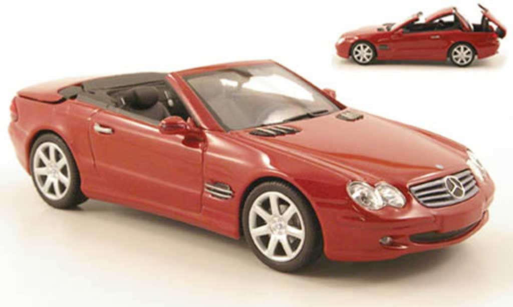 Mercedes Classe SL 1/43 Minichamps rosso avec funktionsfahigem Verdeck 2001 modellino in miniatura