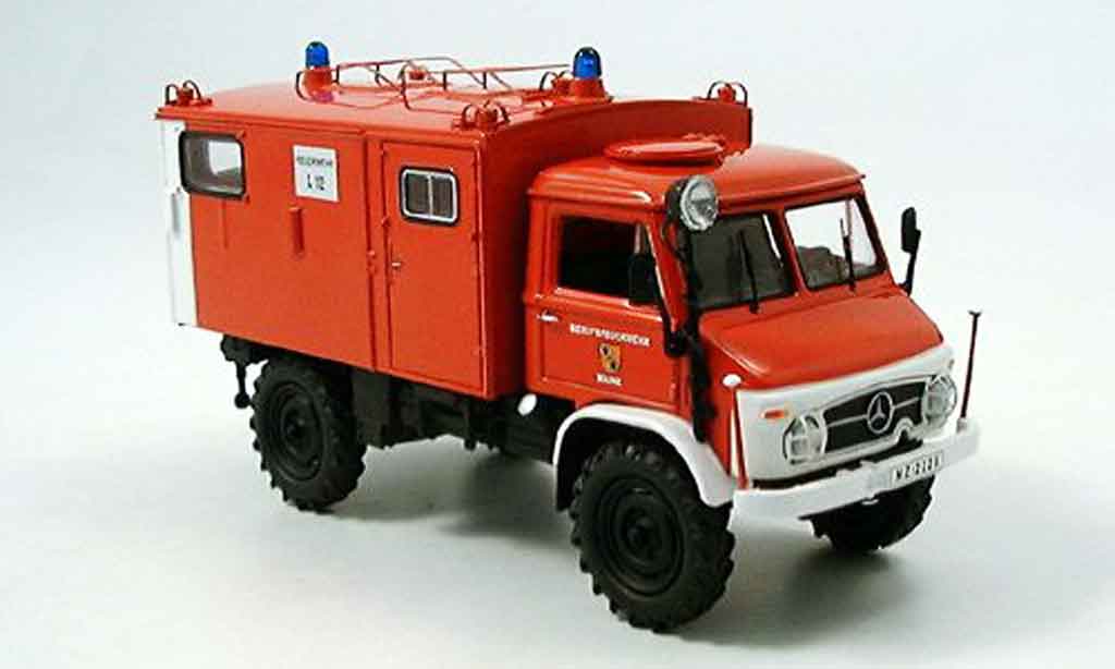 Mercedes Unimog 1/43 Schuco 404S Funkkoffer pompier modellino in miniatura