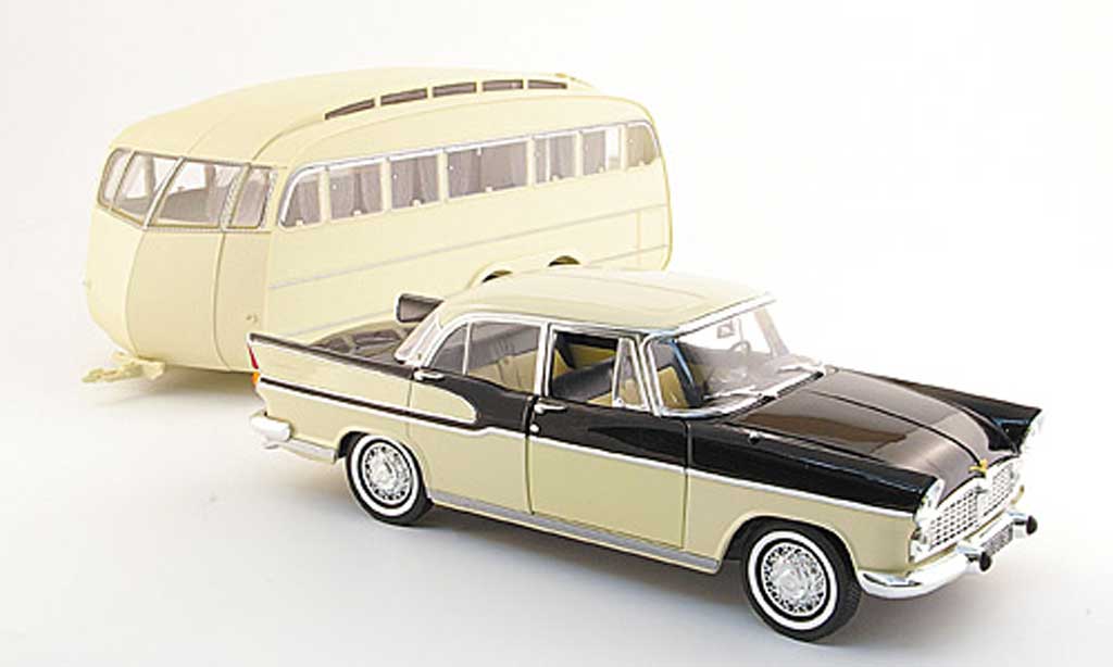 Simca Chambord 1/18 Norev beige nero avec caravane 1958 modellino in miniatura