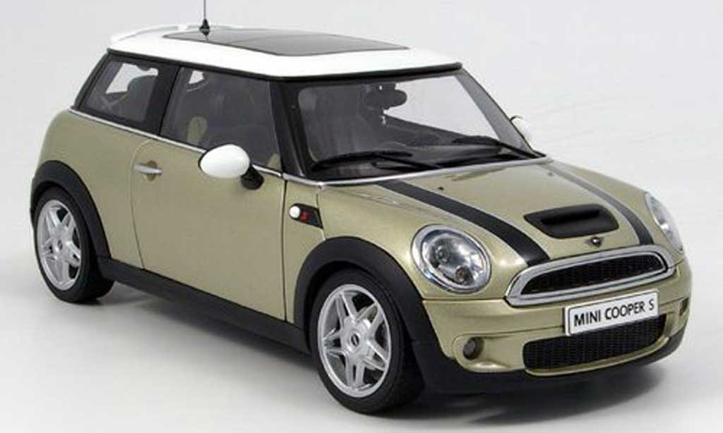 Mini Cooper S 1/18 Autoart S beige bandes neros 2006 modellino in miniatura