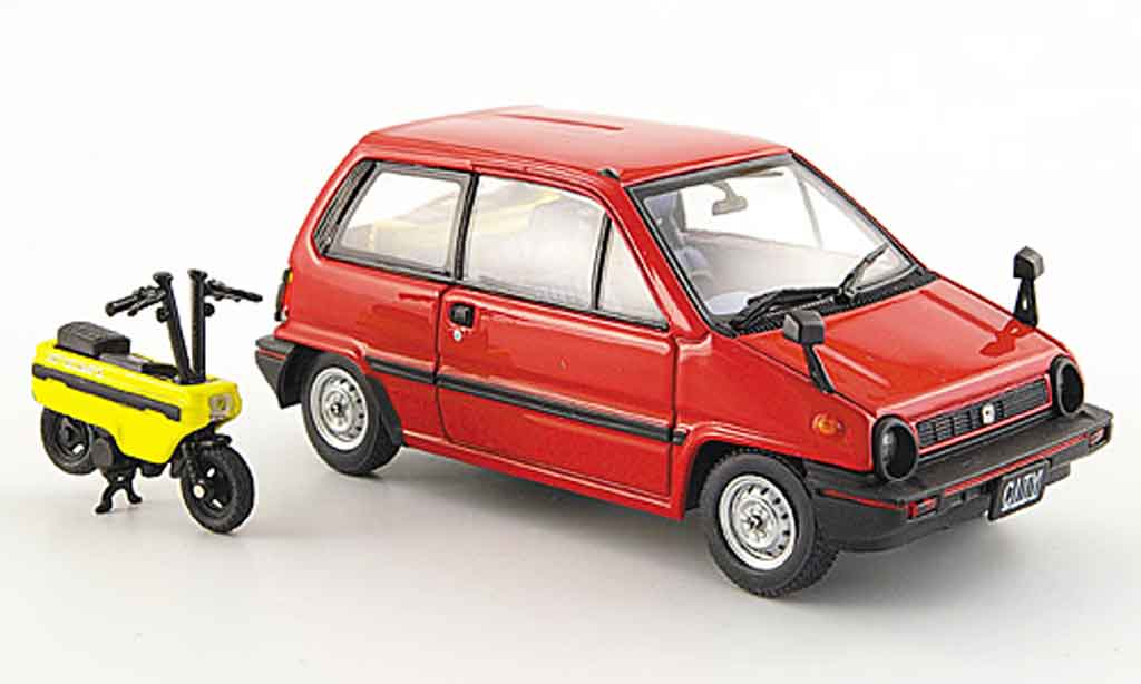 Honda City 1/43 Ebbro rosso avec Motocompo Minimotorrad 1981 modellino in miniatura
