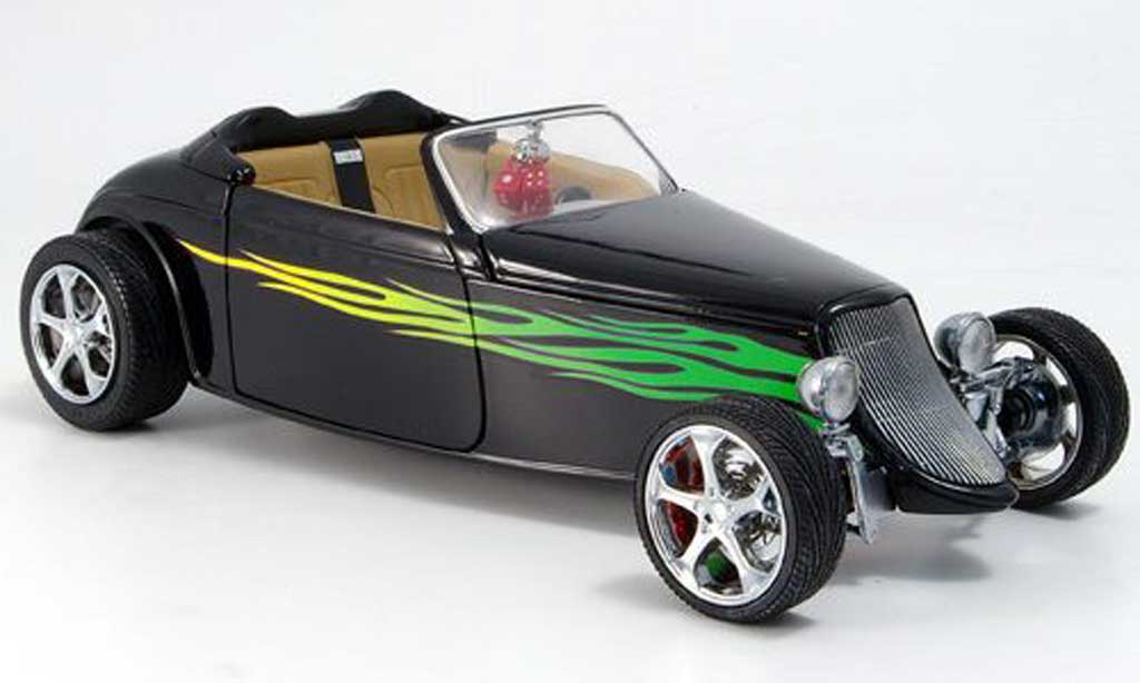 Ford Hot Rod 1/18 Yat Ming convertibile nero grune flammen offen 1933 modellino in miniatura