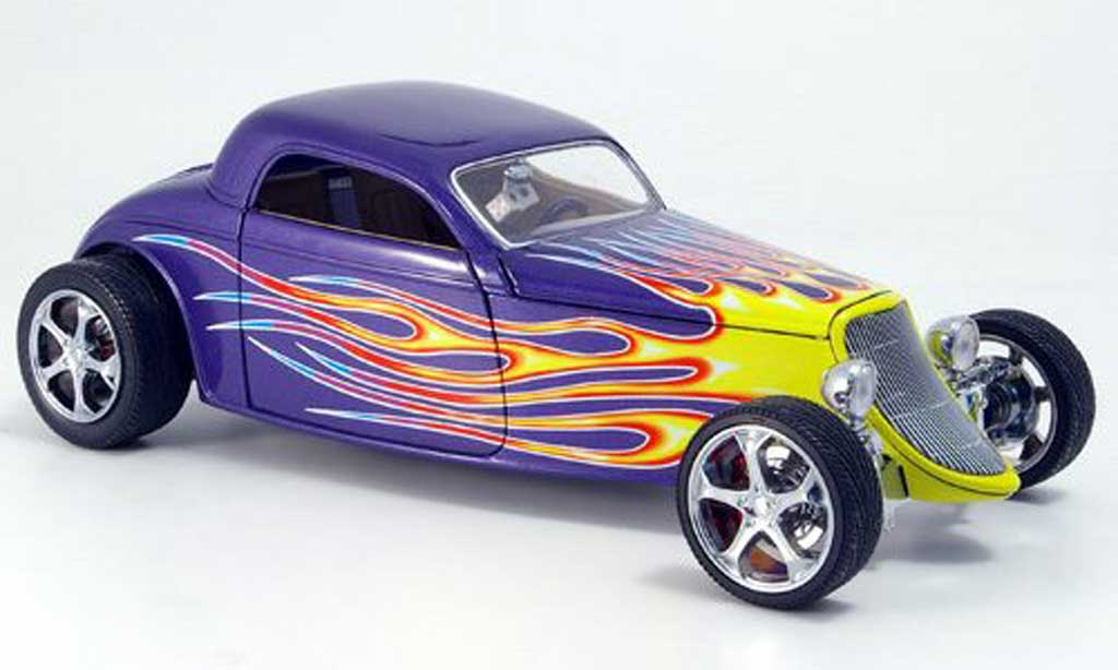 Ford Hot Rod 1/18 Yat Ming coupe lila flamming 1933 modellino in miniatura