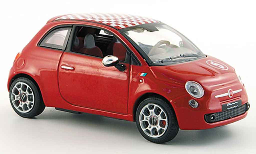 Fiat 500 1/43 Norev rosso bianco kariertes Dach 2007 modellino in miniatura