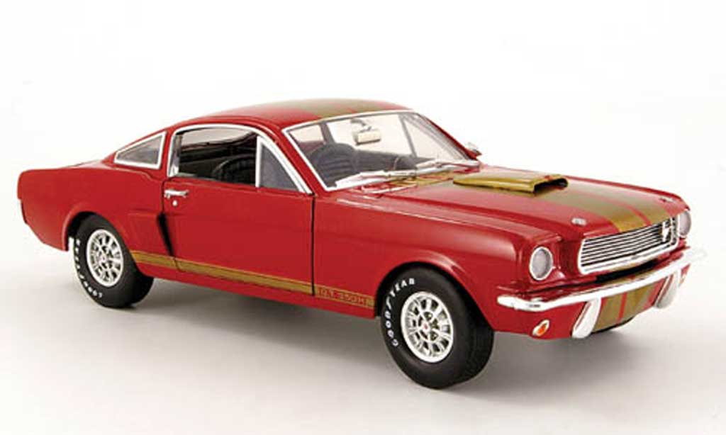Shelby GT 350 1966 1/18 Shelby Collectibles 1966 h rosso avec bandes or hertz modellino in miniatura