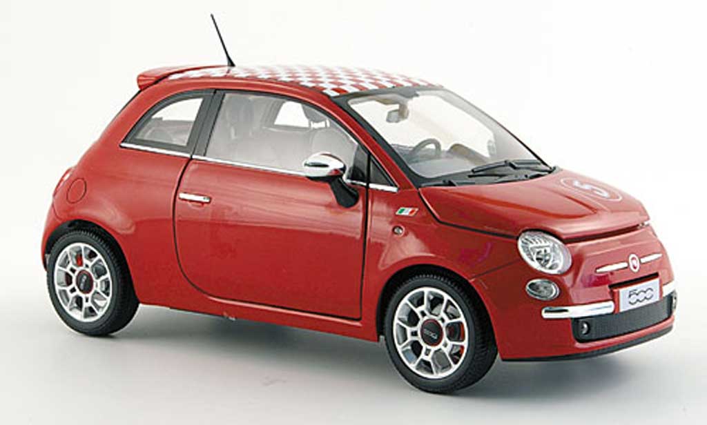 Fiat 500 Sport 1/18 Norev Sport no.5 rosso mit bianco-rosso-kariertem dach 2007 modellino in miniatura