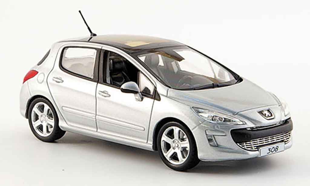 Peugeot 308 1/43 Norev feline grigio 5portes 2007 modellino in miniatura