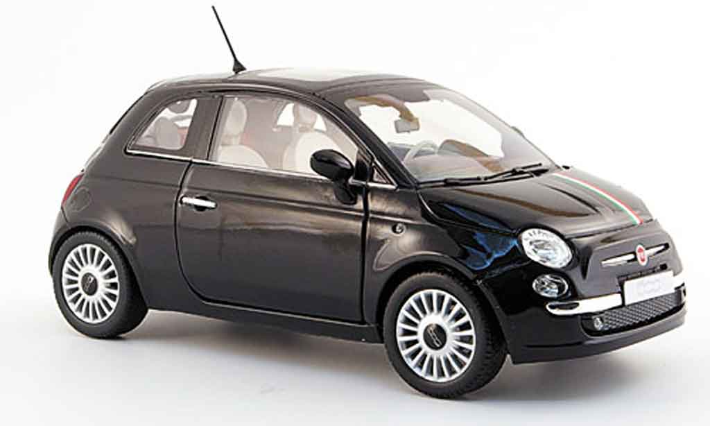 Fiat 500 1/18 Mondo Motors nero mit grun-bianco-rossoem streifen 2007 modellino in miniatura