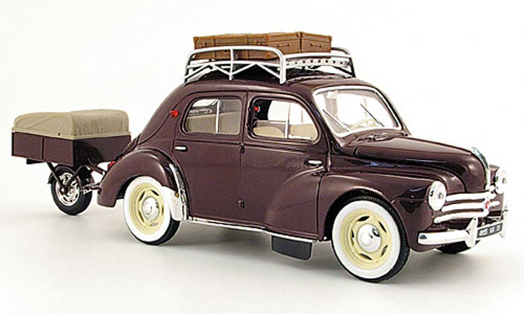 Renault 4CV 1/18 Solido rosso nationale 7 mit einrad-anhenger 1954 modellino in miniatura