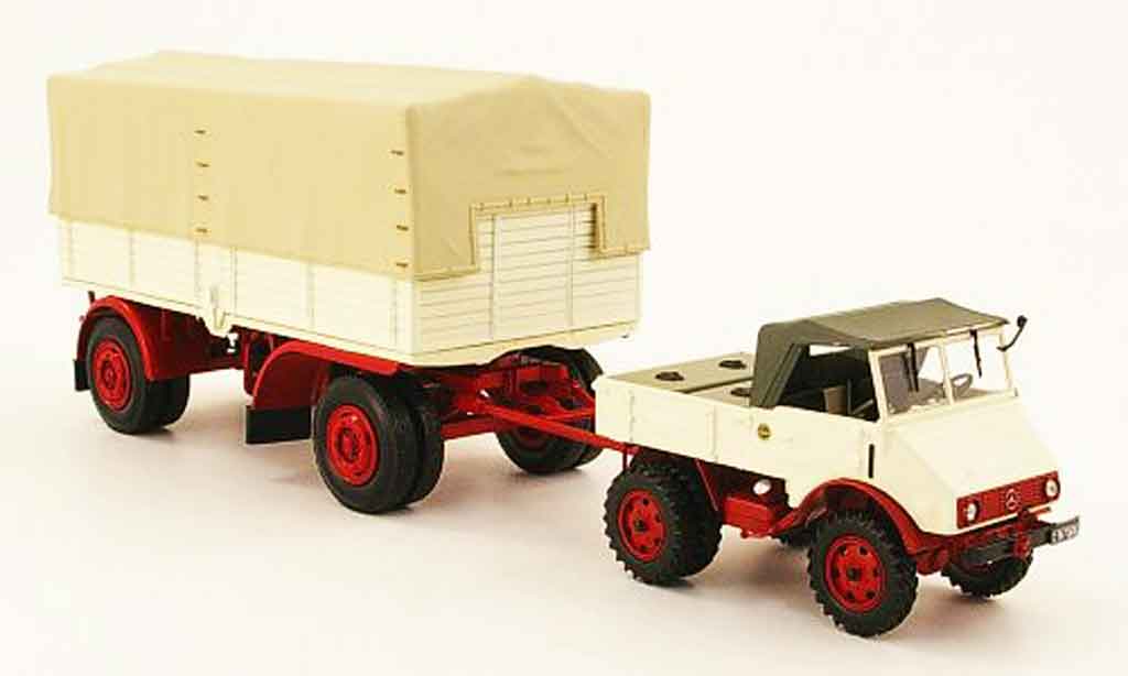 Mercedes Unimog 1/43 Minichamps 401 bianco rosso avec Pritschenanhanger 1951 modellino in miniatura