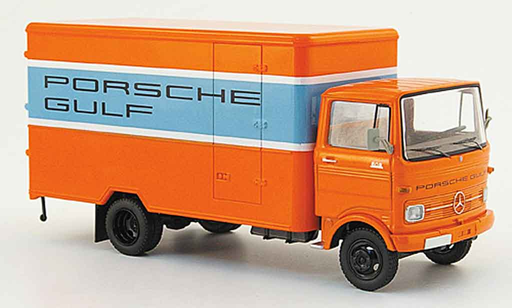 Mercedes LP 608 1/43 Schuco Kastenwagen orange blu Gulf modellino in miniatura