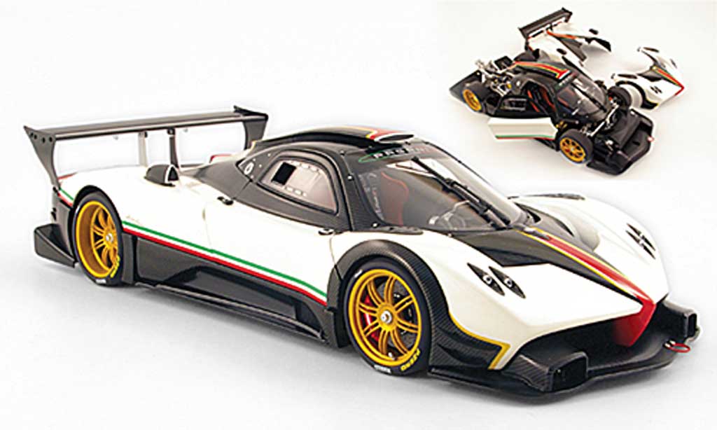 Pagani Zonda R 1/18 Autoart R bianco carbone avec bandes italie 2007 modellino in miniatura