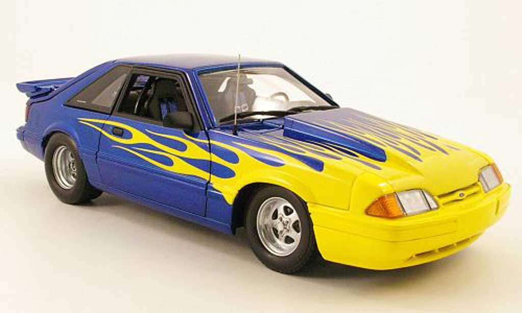 Ford Mustang 1987 1/18 GMP 1987 lx drag car blu/giallo modellino in miniatura