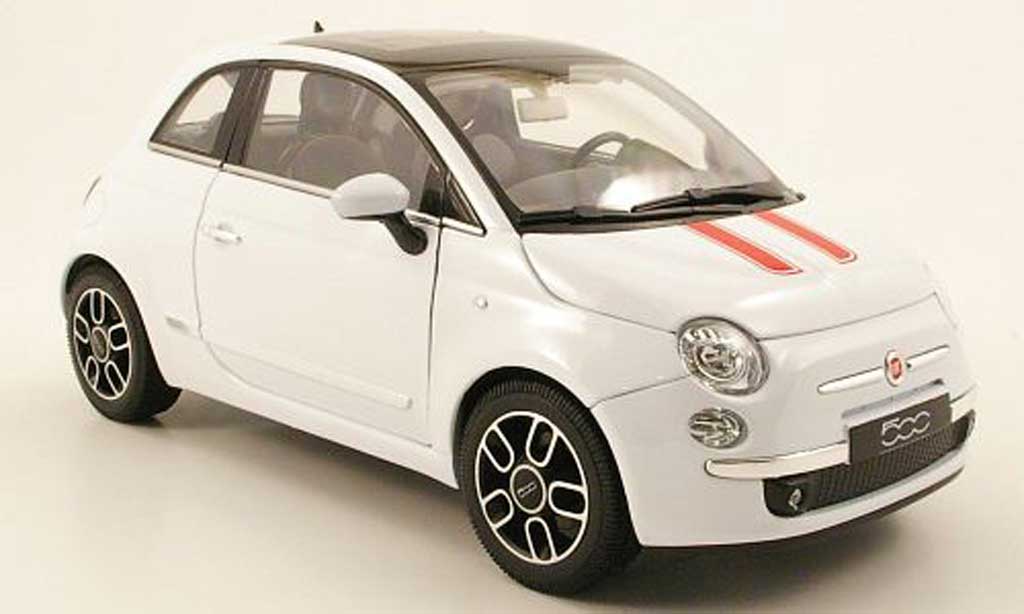 Fiat 500 1/18 Welly bianco deux bandes rosso 2007 modellino in miniatura