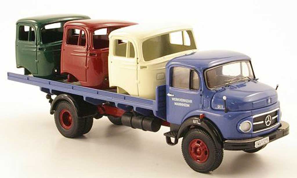 Mercedes LP 911 1/43 Premium ClassiXXs Flachpritsche Werkverkehr Mannheim avec 3 Fahrerhausern als Ladegut modellino in miniatura
