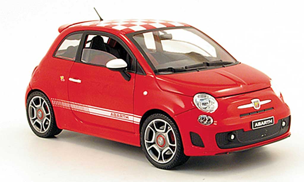 Fiat 500 Abarth 1/18 Mondo Motors Abarth rosso mit biancokariertem dach 2008 modellino in miniatura