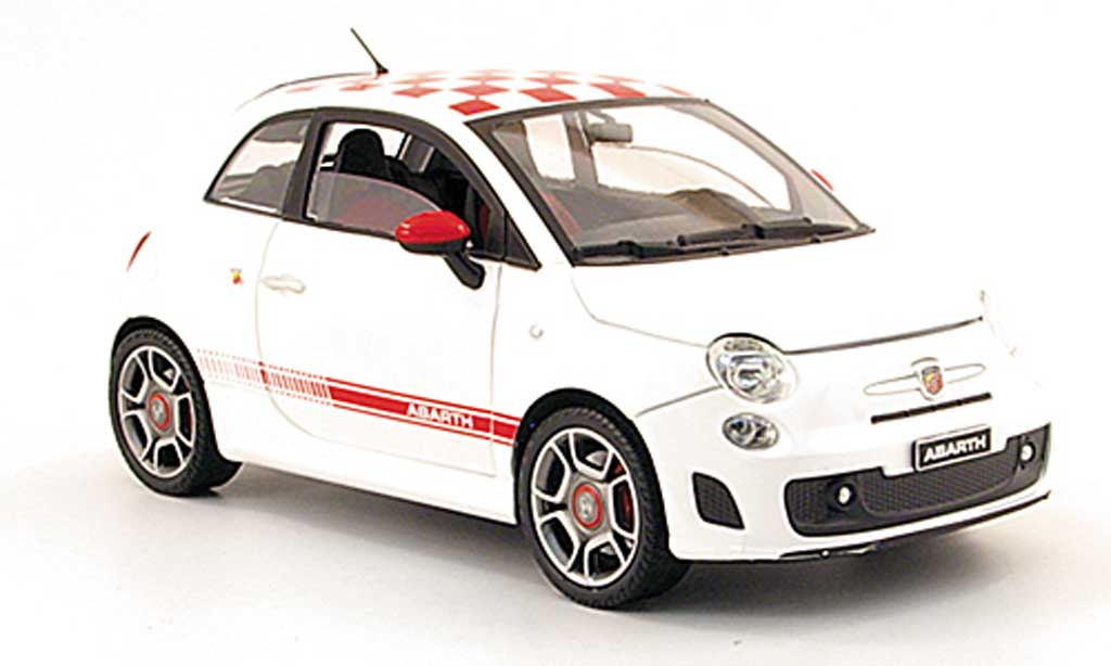 Fiat 500 Abarth 1/18 Mondo Motors Abarth bianco mit rossokariertem dach 2008 modellino in miniatura