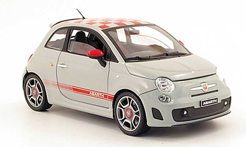 Fiat 500 Abarth 1/18 Mondo Motors Abarth grigio mit rossokariertem dach 2008 modellino in miniatura
