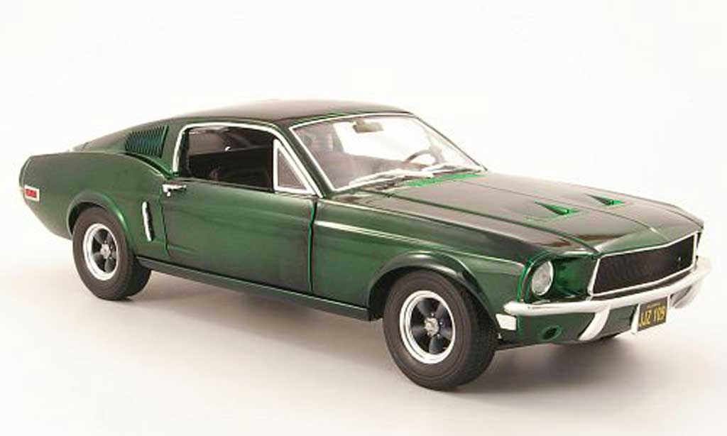 Ford Mustang Bullit Mc Queen 1/18 Greenlight Bullit Mc Queen gt grun 1968 chrome edition modellino in miniatura