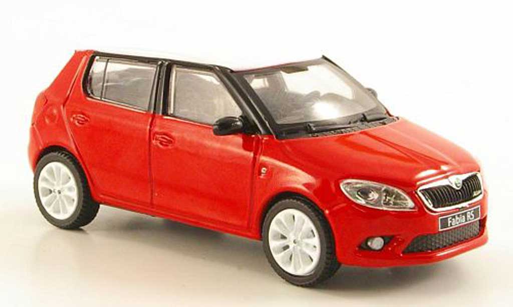 Skoda Fabia 1/43 Abrex rosso mit biancoem Dach und Felgen 2010 modellino in miniatura