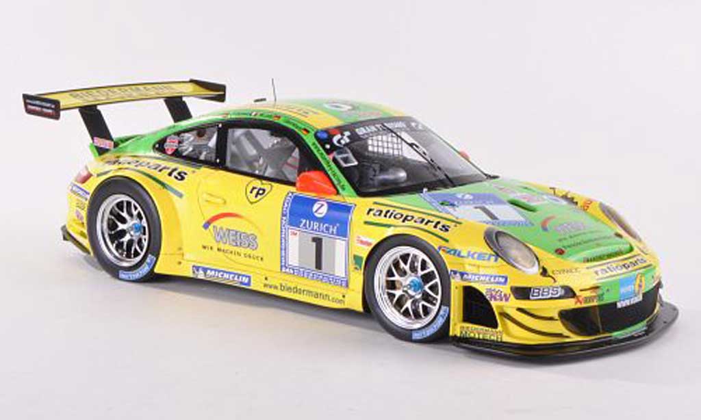 Porsche 997 GT3 RSR 1/18 Spark GT3 RSR 2009 No.1 Ratioparts Manthey Racing 24h Nurburgring modellino in miniatura