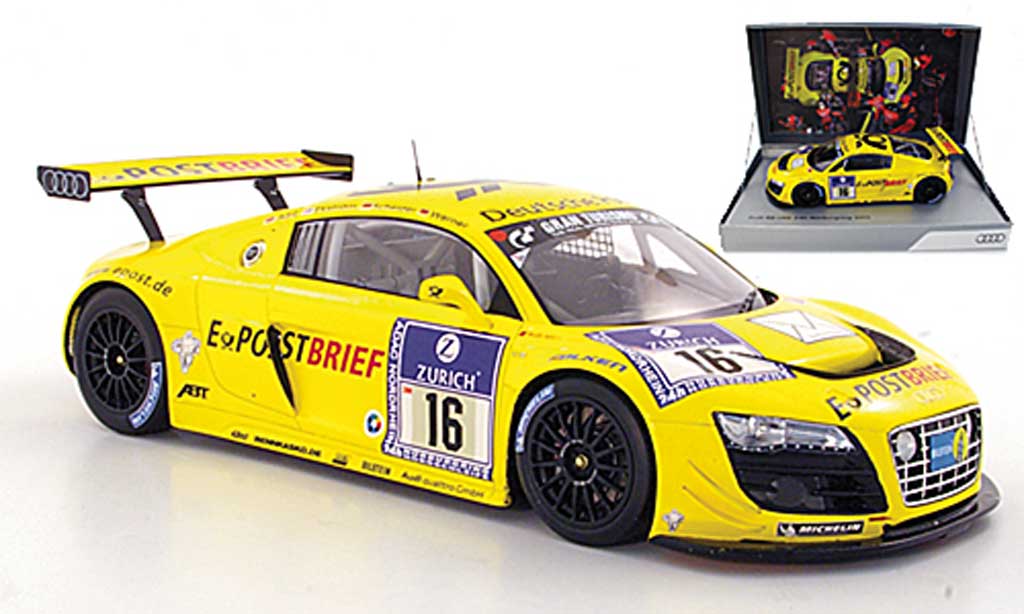 Audi R8 LMS 1/18 Spark LMS No.16 Deutsche Post Abt / Ekstrom / Scheider / Werner ADAC 24h Nurburgring 2011 modellino in miniatura