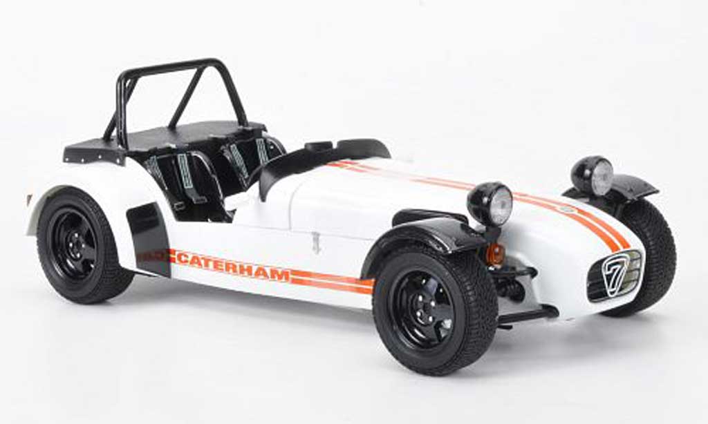 Caterham Super Seven 1/18 Kyosho JPE bianco avec orangenem Streifen modellino in miniatura