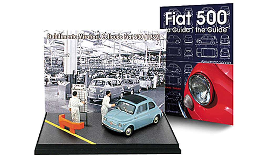 Fiat 500 1/43 Brumm Mini-Diorama unBuch: blu 1959 ave2 Figuren + ''- la Guida / the Guide'' modellino in miniatura