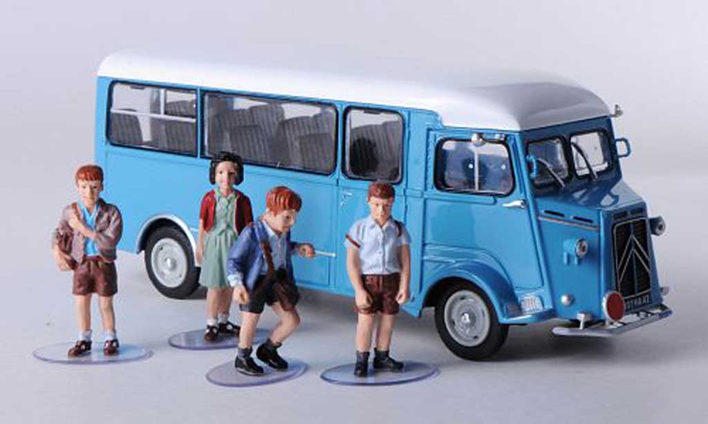 Citroen Type H 1/43 Eligor Schulbus blu/bianco mit 4 Figuren modellino in miniatura