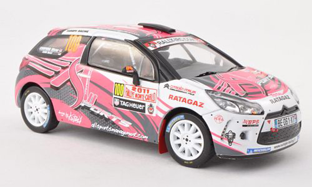 DS Automobiles DS3 R3 1/43 IXO R3 No.100 Europe Racing Rally Monte Carlo 2011 D.Elena/O.Campana modellino in miniatura