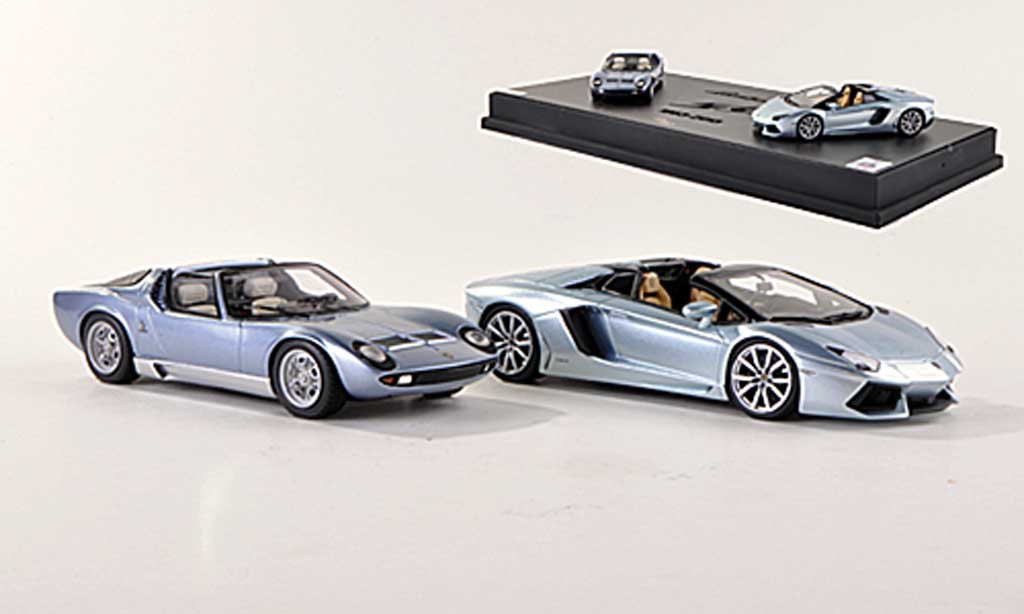 Lamborghini Miura 1/43 MR Collection Collezione Tecnica No.1: Roadster und Aventador Roadster grigioblu 1966 + 2013 modellino in miniatura