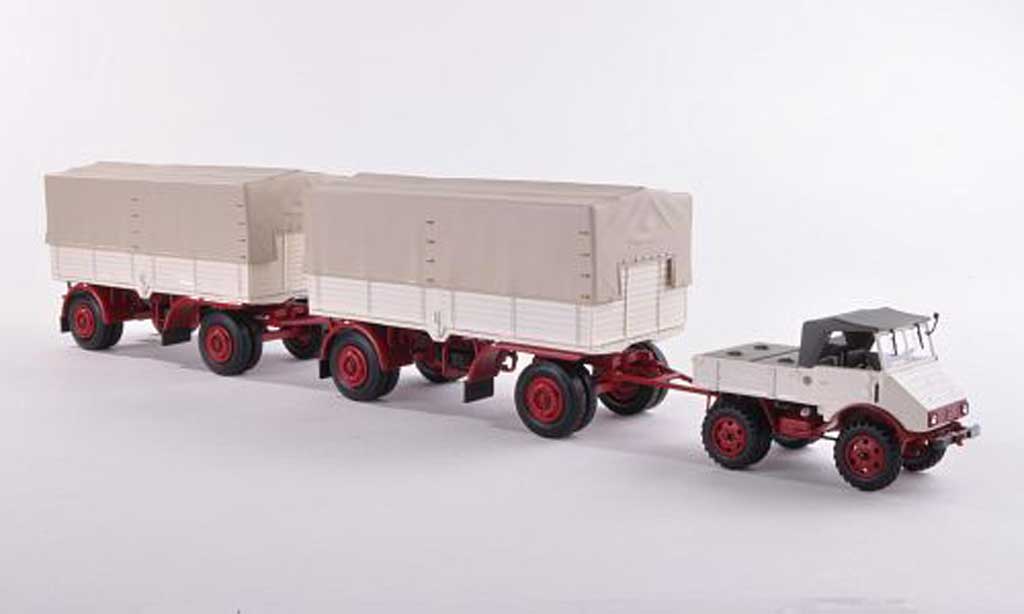 Mercedes Unimog 1/43 Minichamps 401 avec deux Pritschenanhanger beige/rosso 1951 modellino in miniatura
