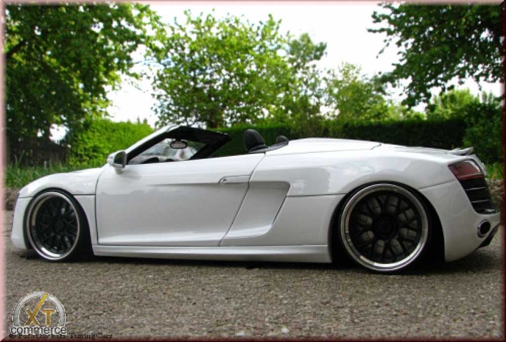 Audi R8 Spyder 1/18 Kyosho Spyder bianco V10 jantes 21 pouces rabaissee tuning modellino in miniatura