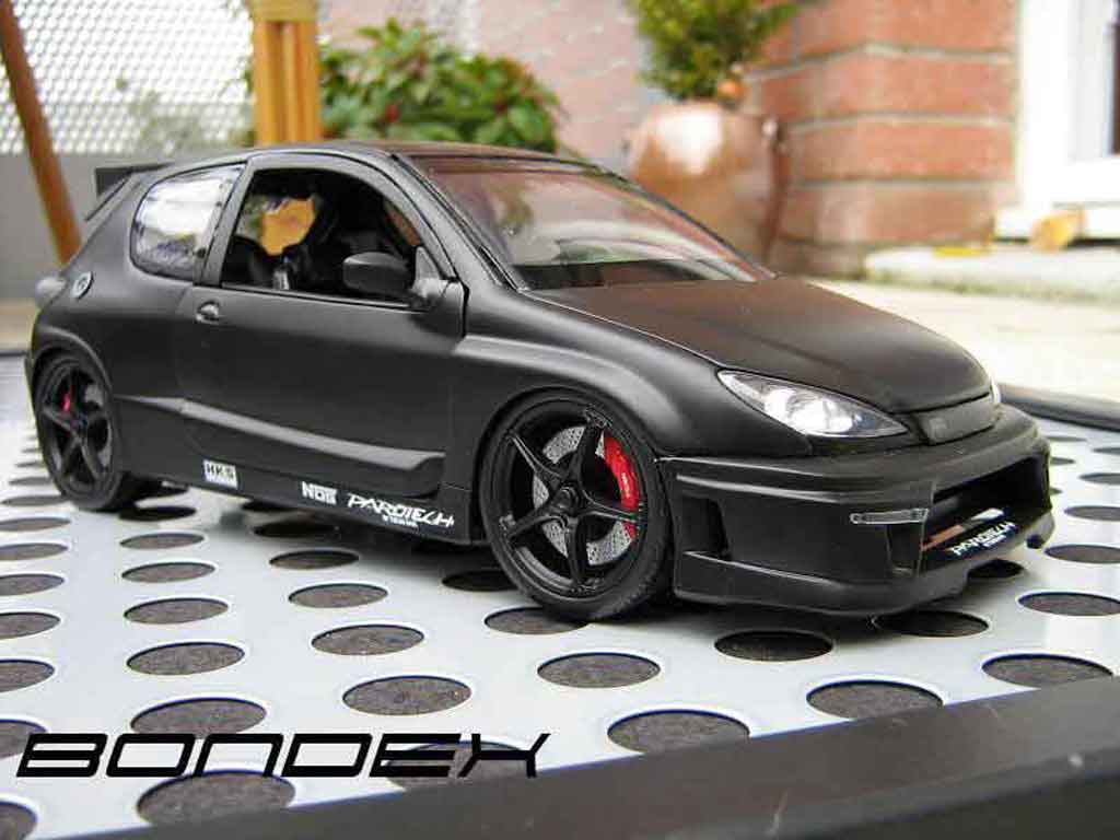 Peugeot 206 RC 1/18 Norev RC parossoech 3 portes nero tuning modellino in miniatura