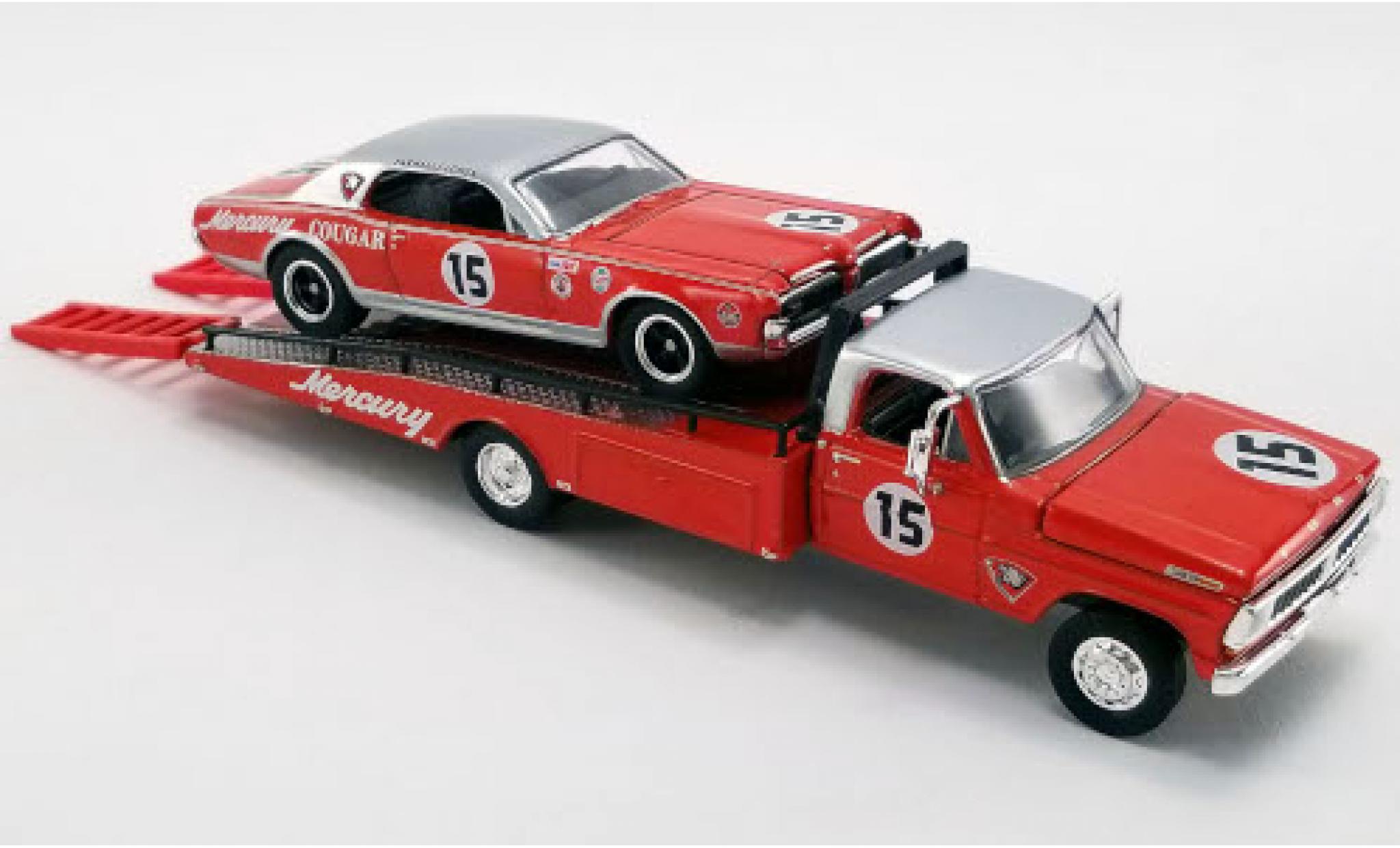 Ford F-350 1/64 ACME Ramp Truck Mercury 1970 mit 1967 Mercury Trans Am Cougar und Auffahrrampen No.15 Parnelli Jones Team Cougar modellino in miniatura