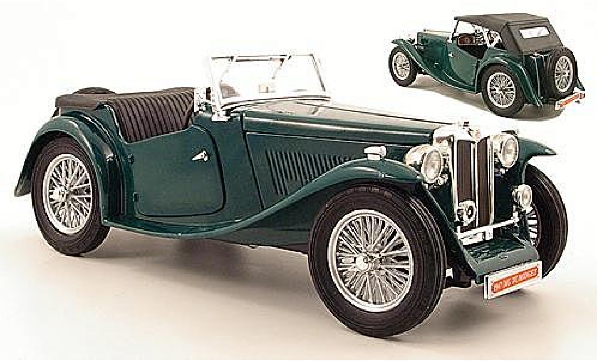 MG TC 1/18 Yat Ming Midget verde RHD 1947 Verdeck couché avec modellino in miniatura
