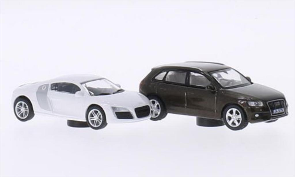 Audi R8 1/87 Schuco bianco/grigio + Q5 marroneee modellino in miniatura