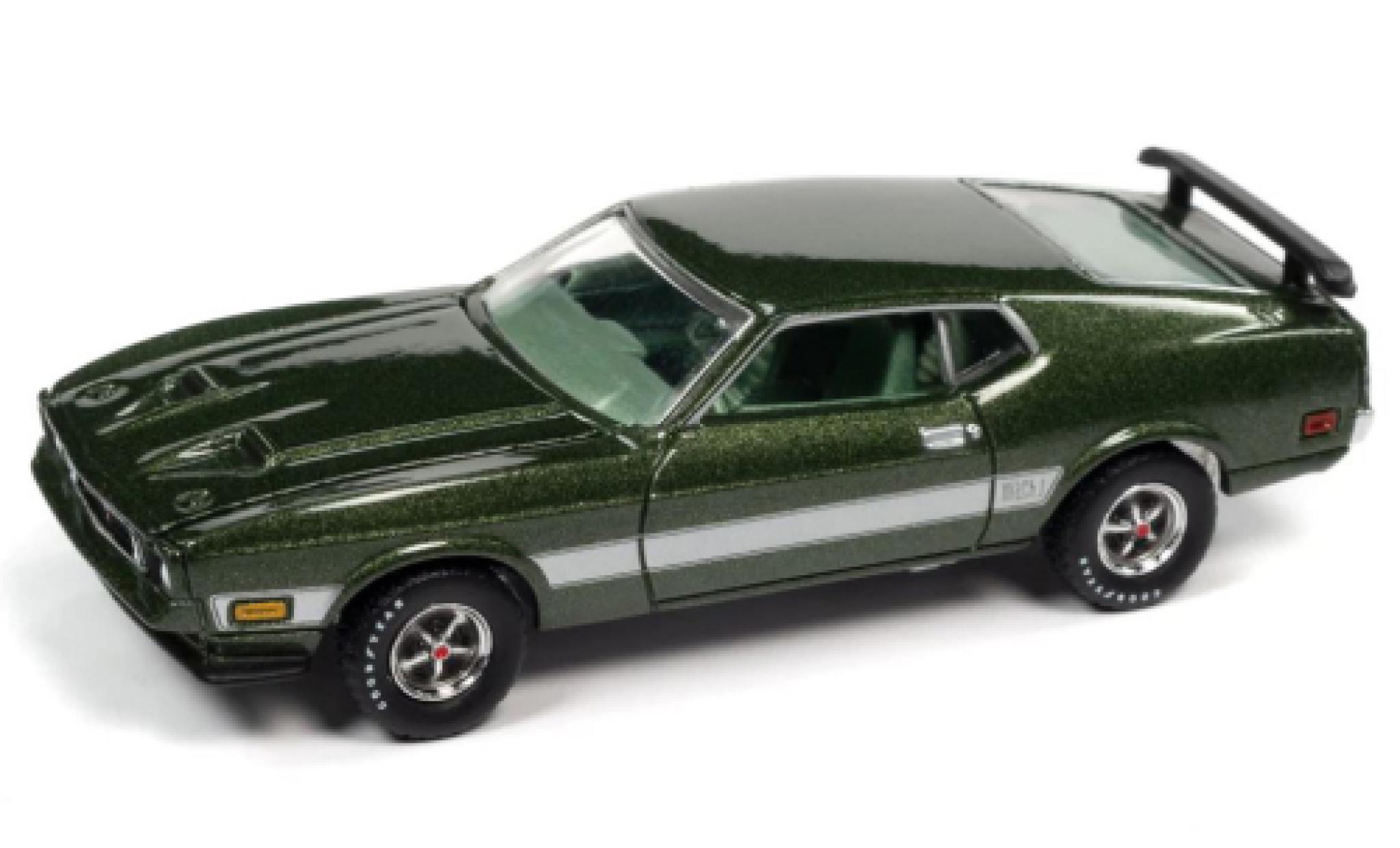 Ford Mustang 1/64 Auto World Mach 1 metallise verde 1973 modellino in miniatura