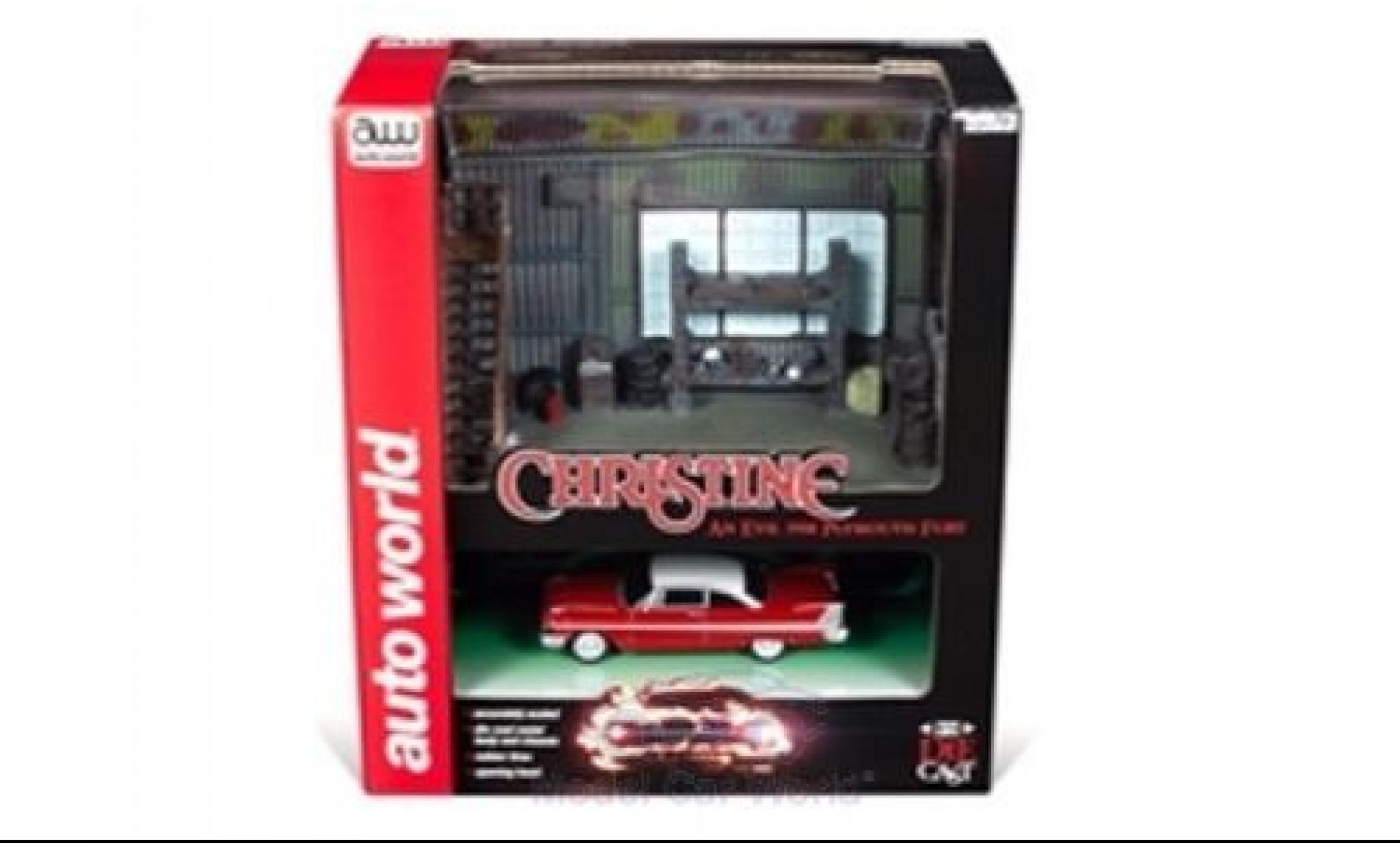 Plymouth Fury 1/64 Auto World rosso/bianco 1958 mit Christine Darrells Garage Diorama modellino in miniatura