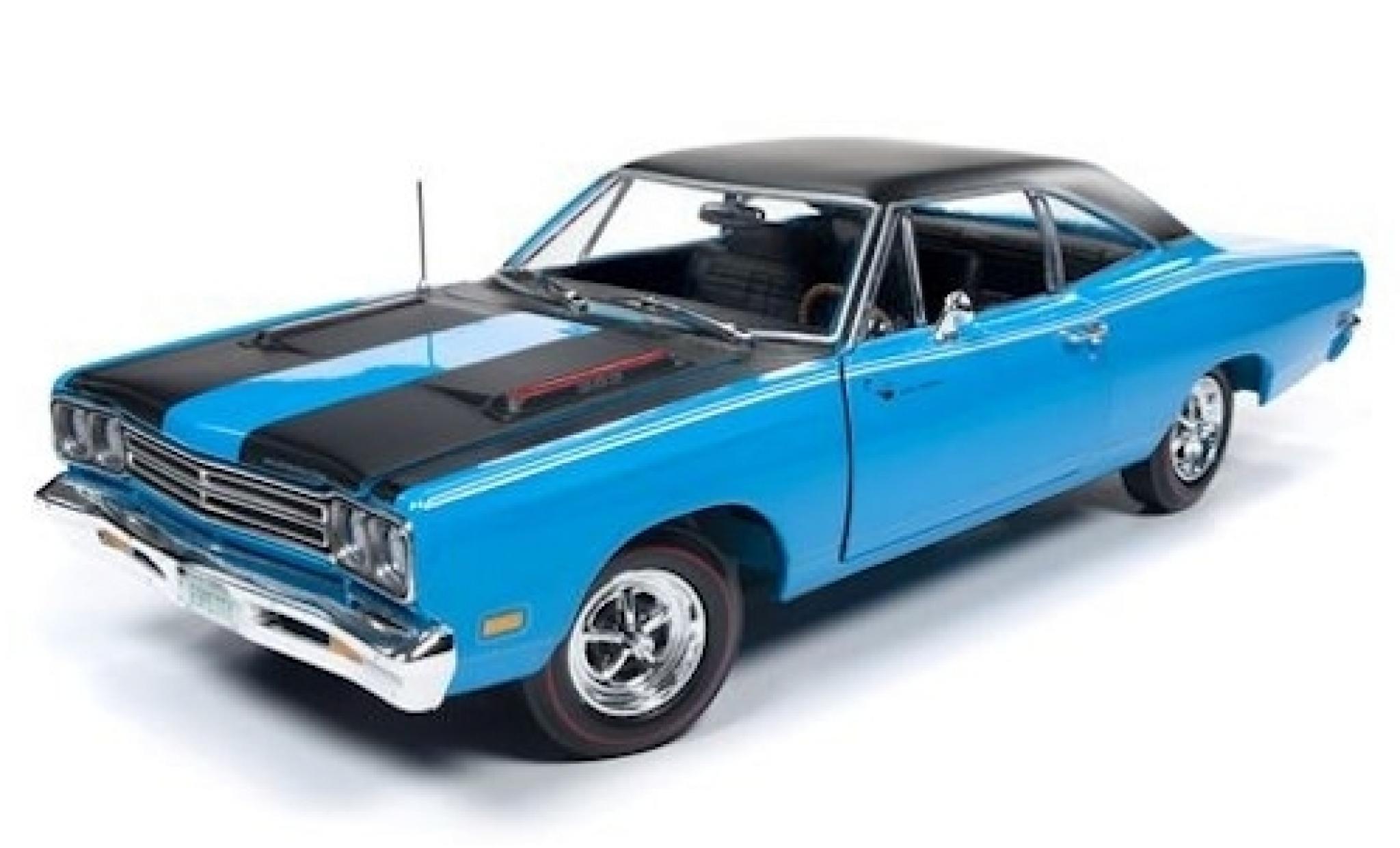 Plymouth Road Runner 1/18 Auto World blu/nero 1969 modellino in miniatura