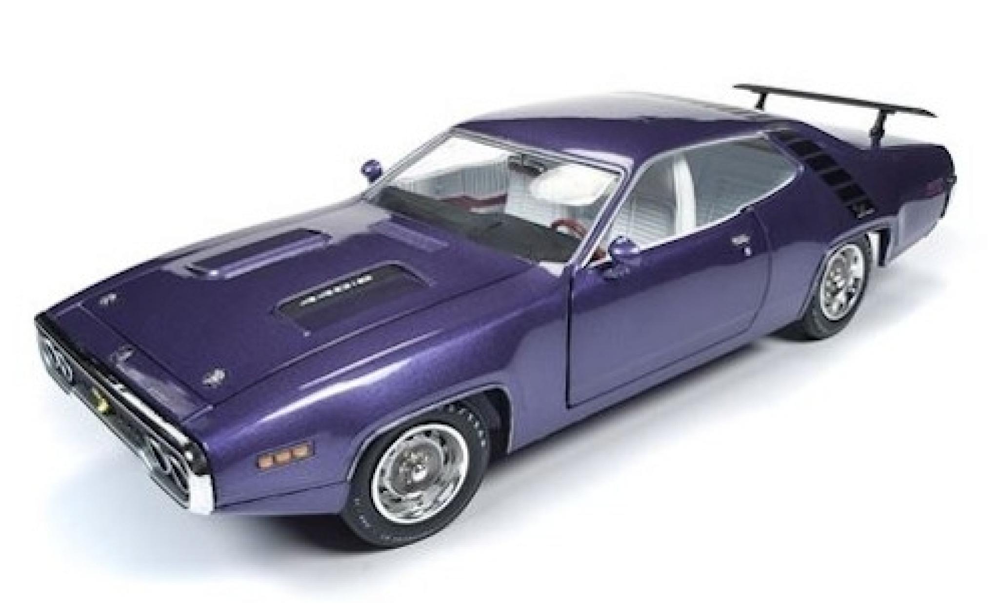 Plymouth Road Runner 1/18 Auto World metallico lila 1971 modellino in miniatura