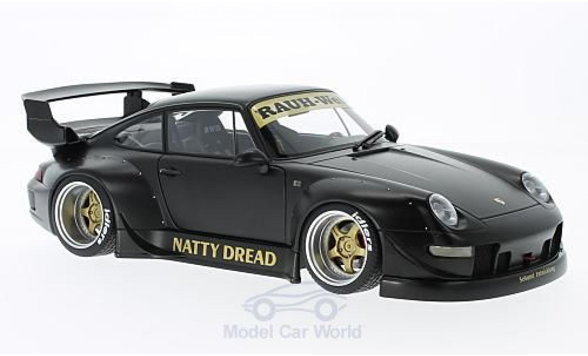 Porsche 993 RWB 1/18 AUTOart 911 () RWB matt-nero Rauh Welt goldene Felgen ohne Vitrine modellino in miniatura