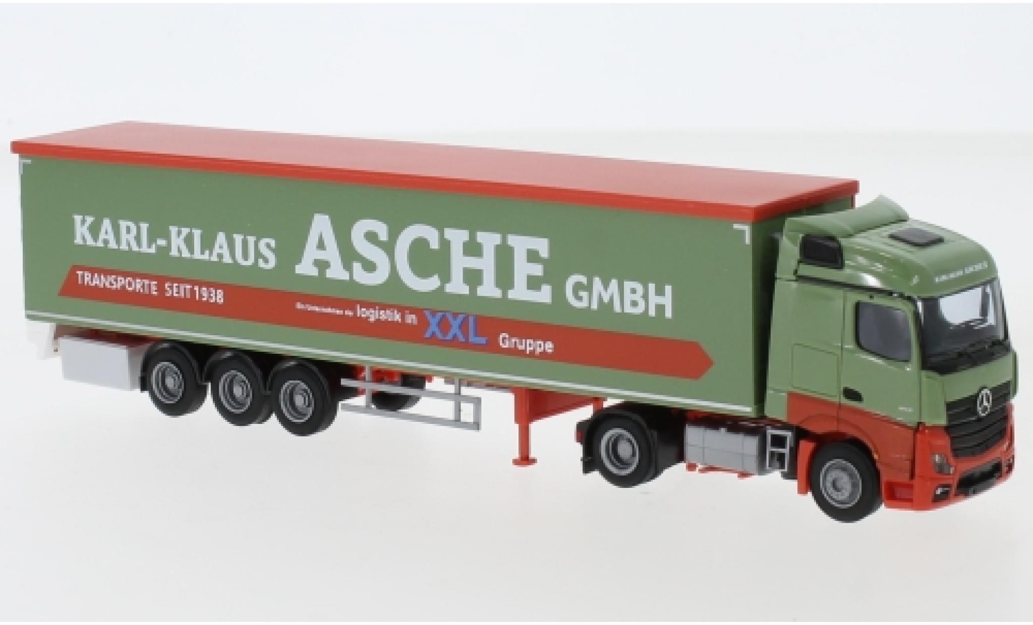 Mercedes Actros 1/87 AWM 5 StreamSpace/Aerop. Karl-Klaus Asche GmbH Schubbodensattelzug modellino in miniatura