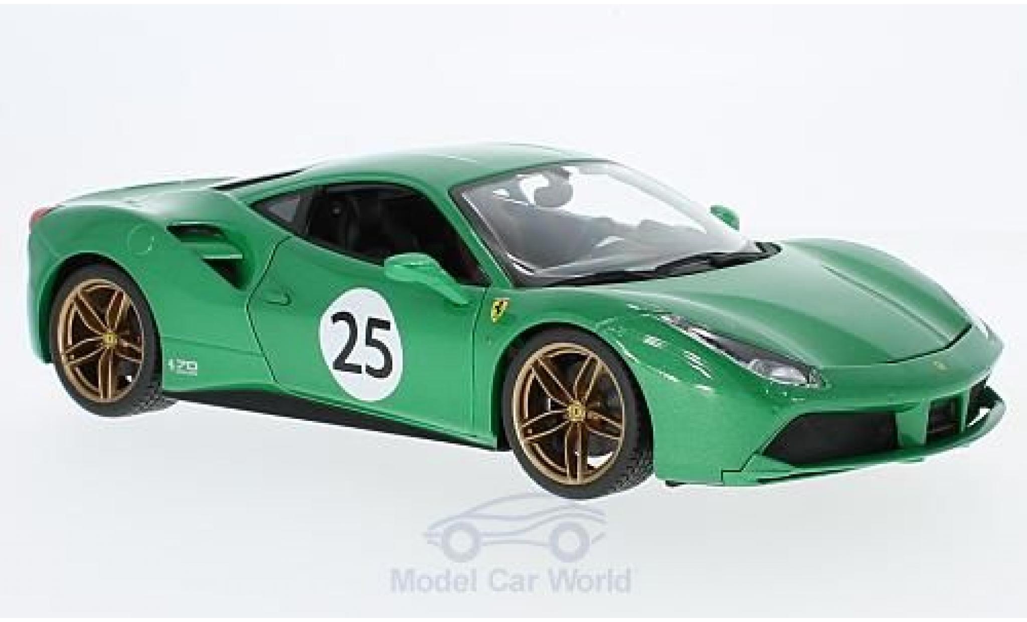 Ferrari 488 1/18 Burago GTB metallico verde The Green Jewel 70 Jahre modellino in miniatura