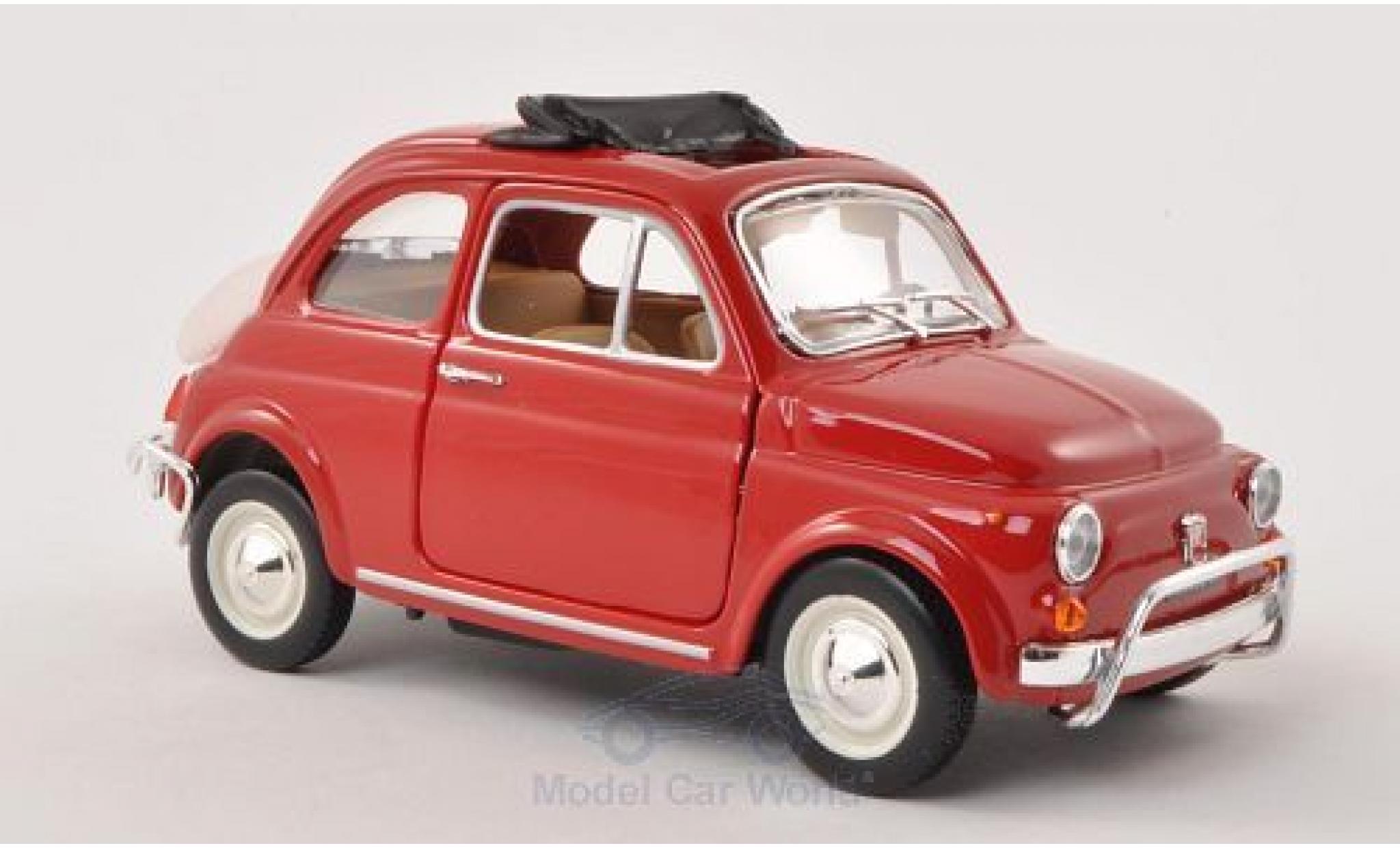 Fiat 500 1/24 Burago L rosso 1968 geöffnetes Faltdach modellino in miniatura