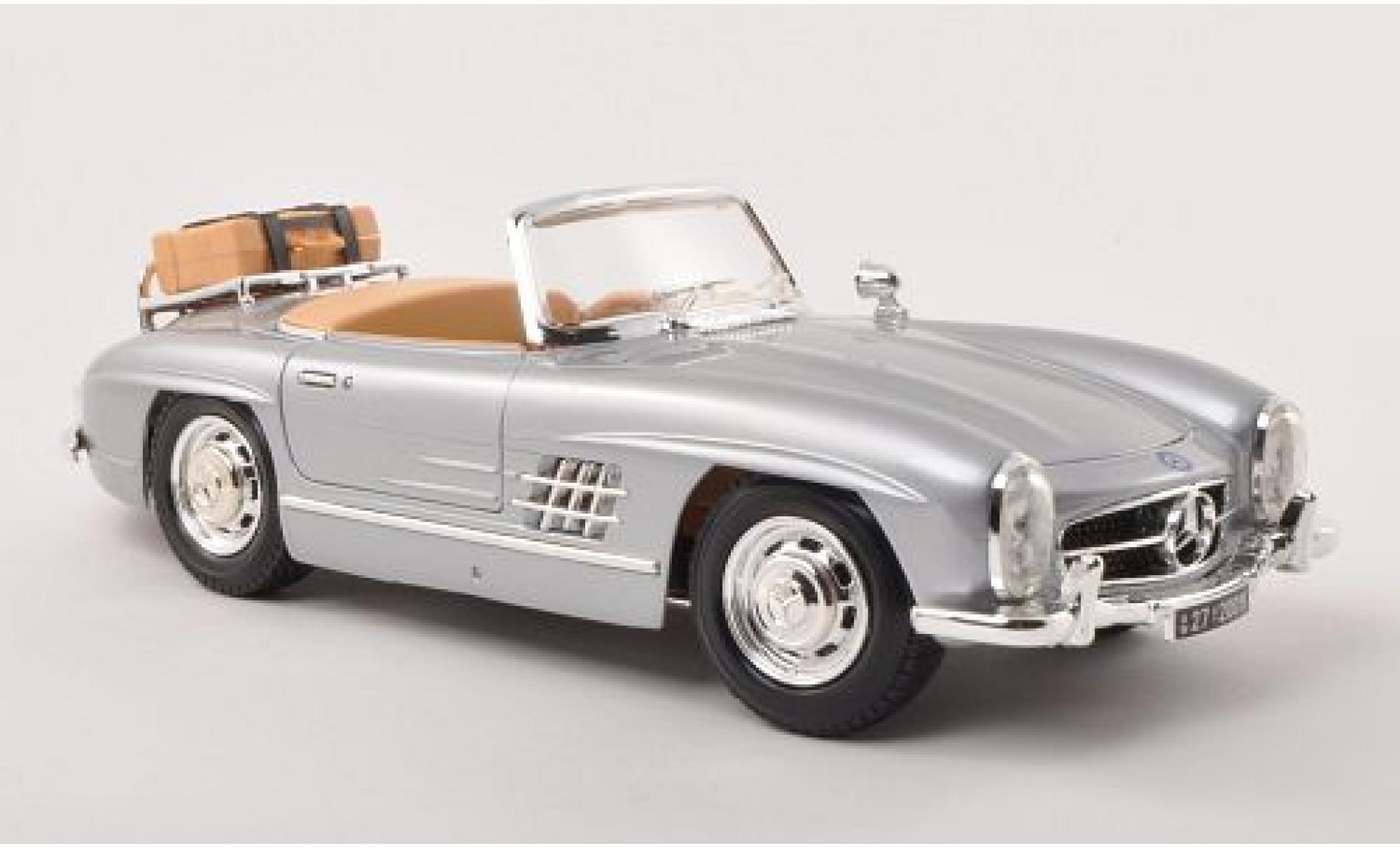 Mercedes 300 1/18 Burago SL Roadster grigio mit Gepäckträger modellino in miniatura