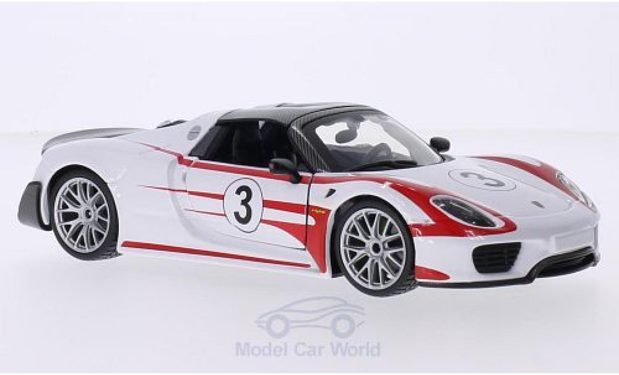Porsche 918 2013 1/24 Burago Weissach bianco/rosso No.3 2013 modellino in miniatura