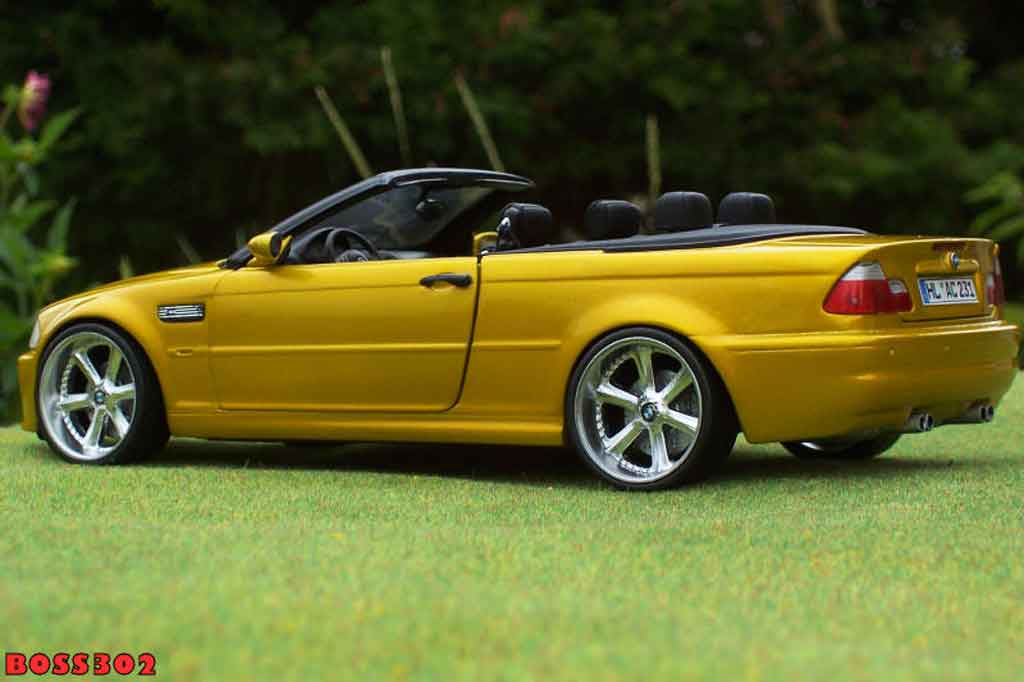 Bmw M3 E46 cabriolet 1/18 Kyosho E46 cabriolet giallo candy jantes chromees 18 pouces tuning modellino in miniatura
