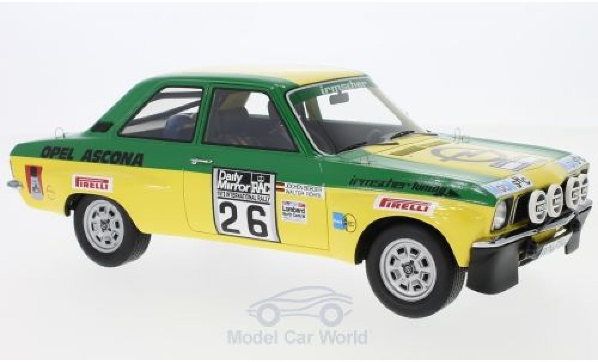 Opel Ascona C 1/18 BoS Models A No.26 Irmscher Tuning Rallye WM RAC Rallye 1973 W.Röhrl/J.Berger modellino in miniatura